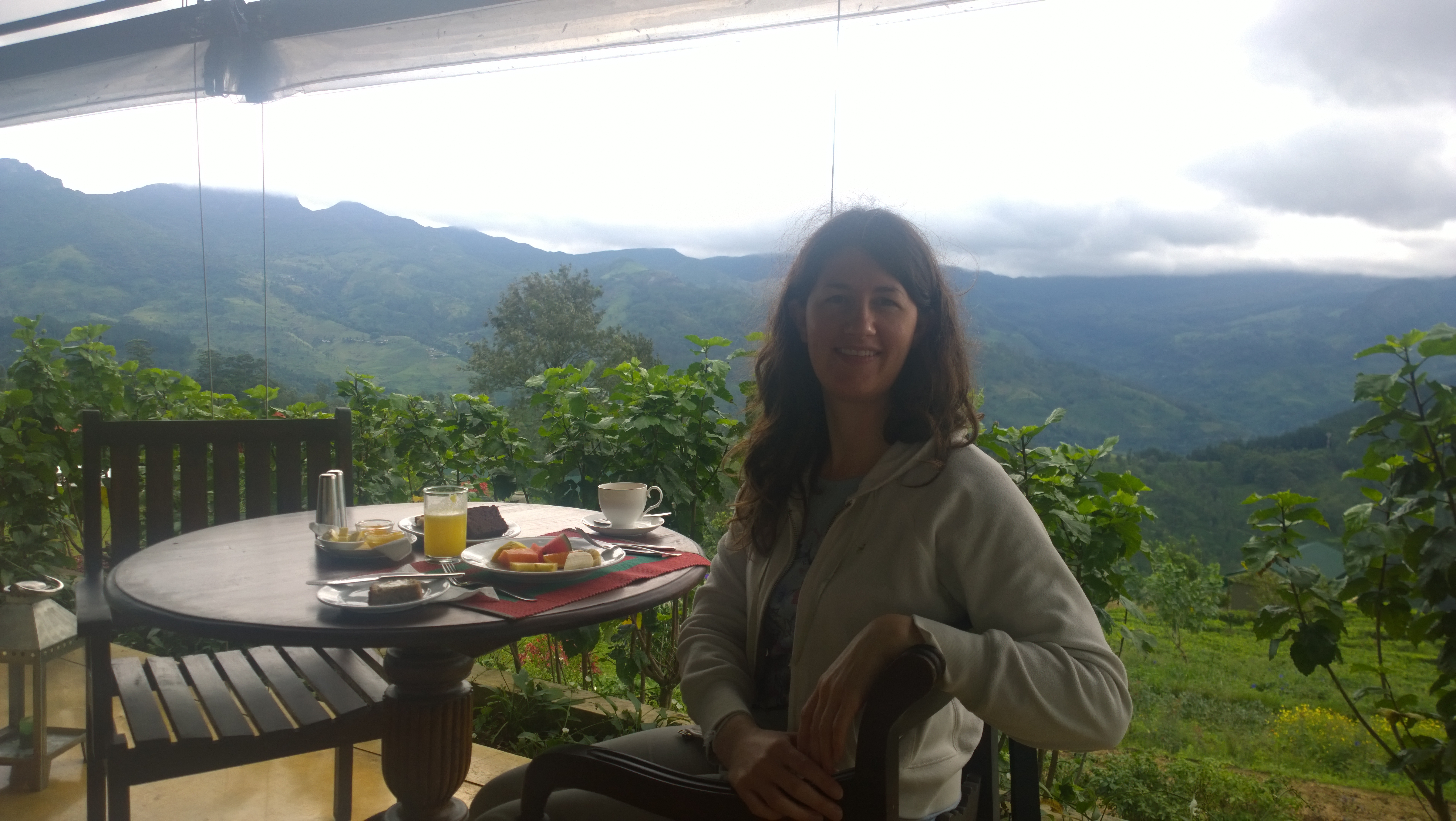 Enjoying a nice breakfast with beautiful views at Madulkelle in Sri Lanka