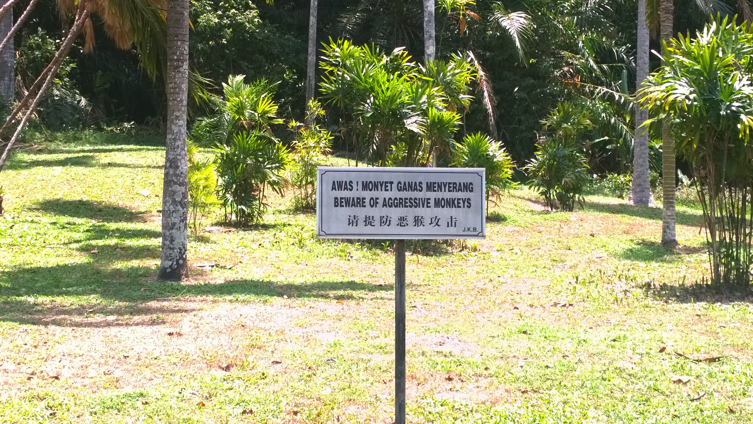 Sign in Penang, Malaysia that says Beware of aggressive monkeys